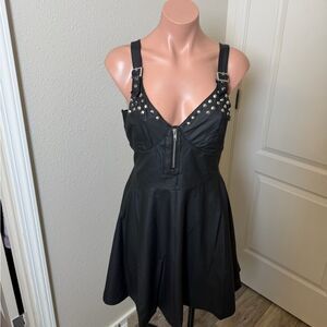 Kill Star Faux Leather Black Studded Dress Sz M